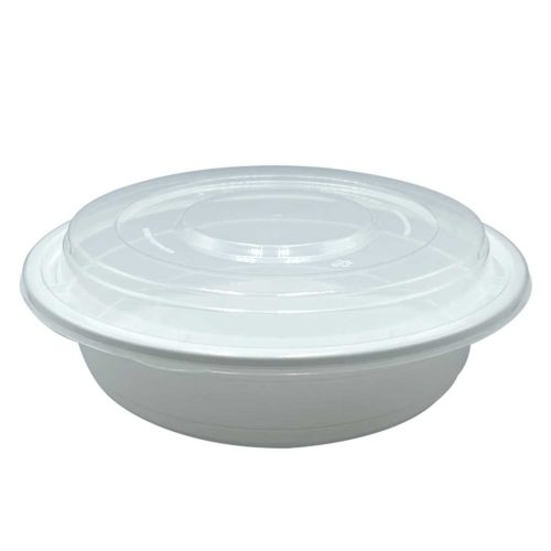 7" Round Container White with clear lid | 150/case